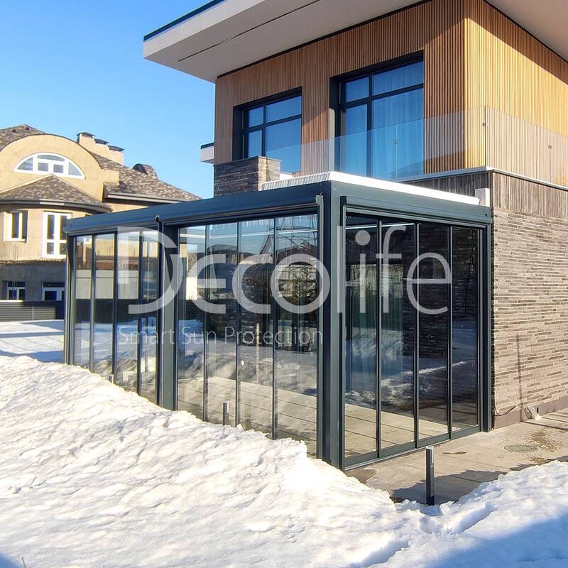 Pergola Bioclimatic Decolife B700-25C + Sliding glazing S500 + Vertical Zip system 100 - 