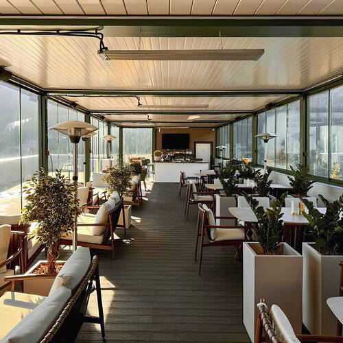 Decolife pergolas B500-25P, B600 PIR + sliding glazing S200