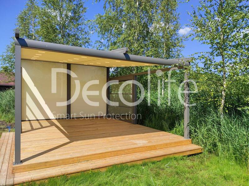 Pergola Decolife Basic&Pro New + Guillotine glazing W600 + Vertical system Zip 130 - 