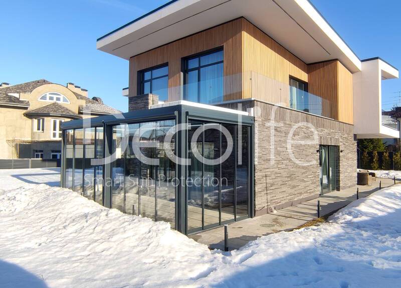 Pergola Bioclimatic Decolife B700-25C + Sliding glazing S500 + Vertical Zip system 100 - 