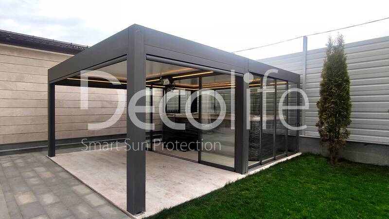Pergola Decolife B600 PIR + Sliding glazing S500 + Vertical system Zip 130 - 