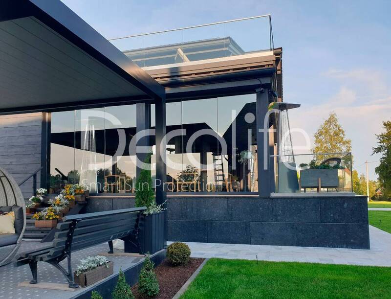 Pergola Decolife B600 PIR, glazing S200, glass railing B50 - 