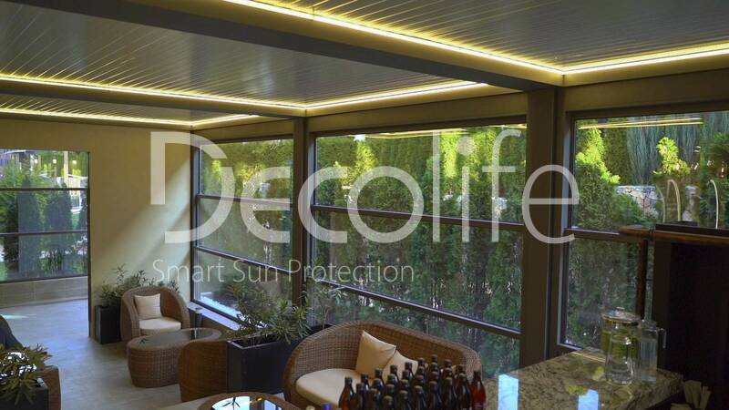 Pergola Decolife B600 PIR + Lifting glazing W700 with thermal break (warm series), implemented by partner ''TENT VERTEX'' - 