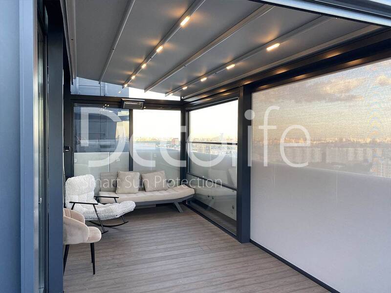 Pergola awning Decolife Basic&Pro New + Guliotine glazing W500 + Vertical system Zip 100 - implemented by partner ''Lux Terras'' - 