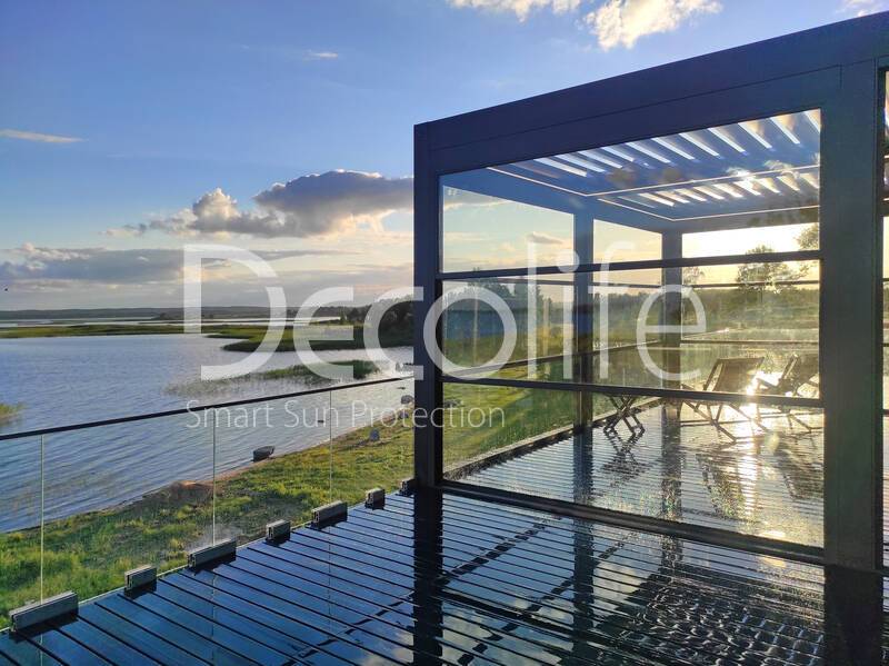 Pergola Decolife Bioclimatic B500-25P + Guillotine W500 and Sliding S150  glazing + Glass railing B50 - 