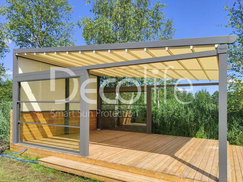 Pergola Decolife Basic&Pro New + Guillotine glazing W600 + Vertical system Zip 130 - 