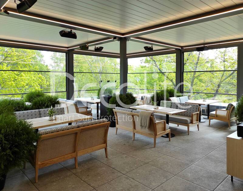 Bioclimatic pergola Decolife B500-20P + W500 guillotine glazing - 