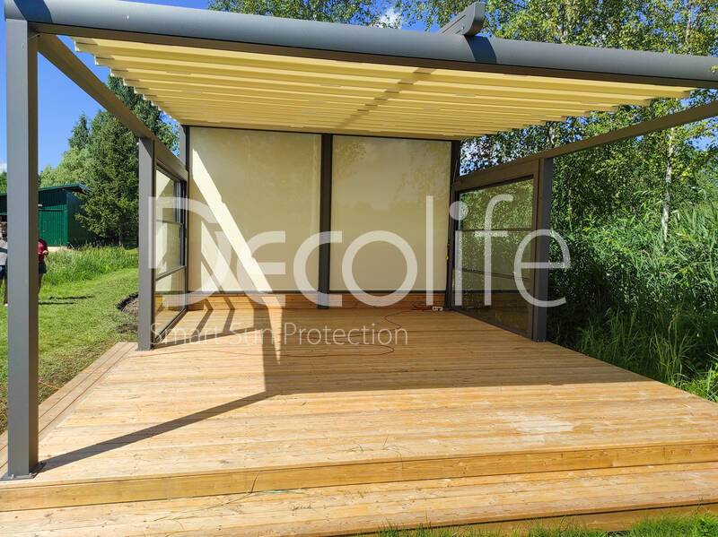 Pergola Decolife Basic&Pro New + Guillotine glazing W600 + Vertical system Zip 130 - 