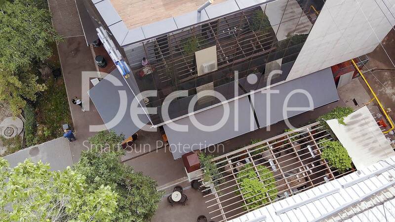 Terrace open awnings Decolife G200 with flexo printing, implemented by partner ''TENT VERTEX'' - 