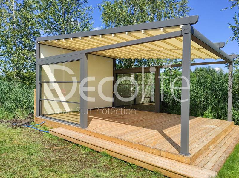 Pergola Decolife Basic&Pro New + Guillotine glazing W600 + Vertical system Zip 130 - 