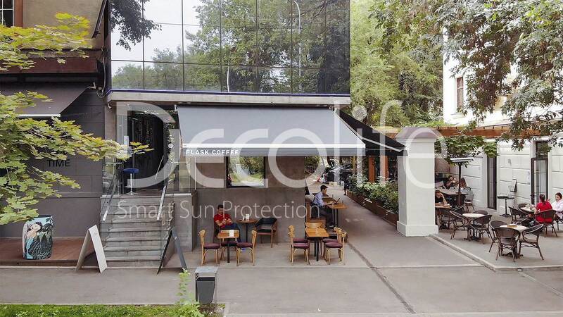 Terrace open awnings Decolife G200 with flexo printing, implemented by partner ''TENT VERTEX'' - 