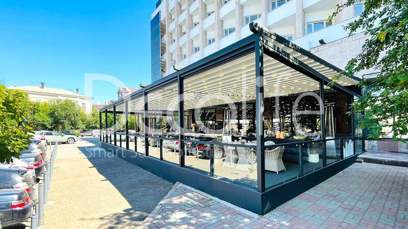 Awning pergola Decolife Basic&Pro New + High pressure fog cooling system - 