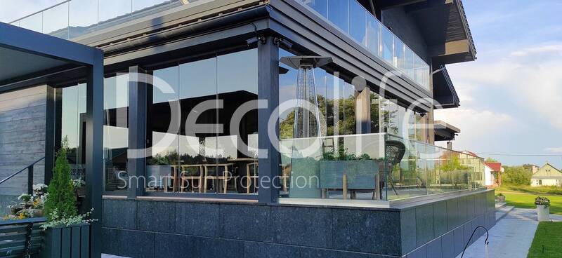Pergola Decolife B600 PIR, glazing S200, glass railing B50 - 