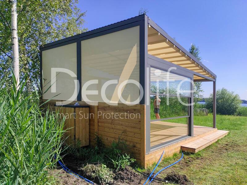 Pergola Decolife Basic&Pro New + Guillotine glazing W600 + Vertical system Zip 130 - 