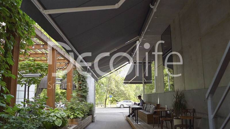 Terrace open awnings Decolife G200 with flexo printing, implemented by partner ''TENT VERTEX'' - 