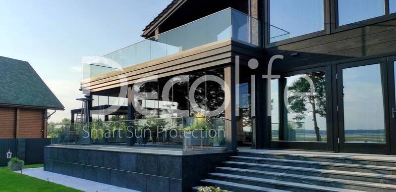 Pergola Decolife B600 PIR, glazing S200, glass railing B50 - 