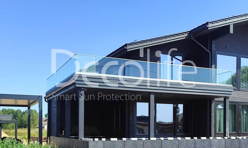 Pergola Decolife Bioclimatic B500-25P + Guillotine W500 and Sliding S150  glazing + Glass railing B50 - 