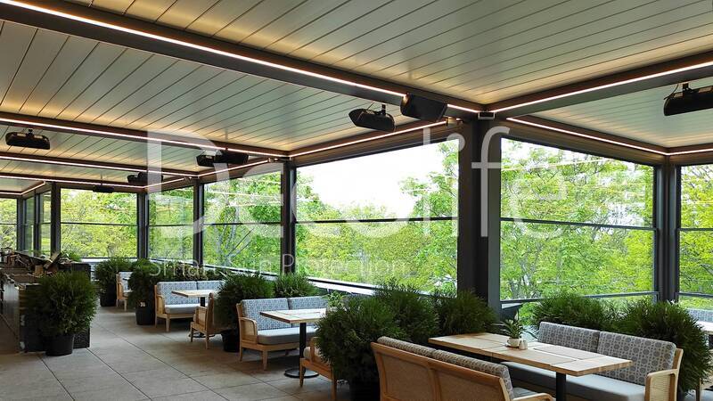 Bioclimatic pergola Decolife B500-20P + W500 guillotine glazing - 
