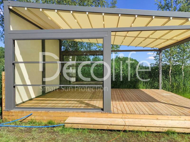 Pergola Decolife Basic&Pro New + Guillotine glazing W600 + Vertical system Zip 130 - 