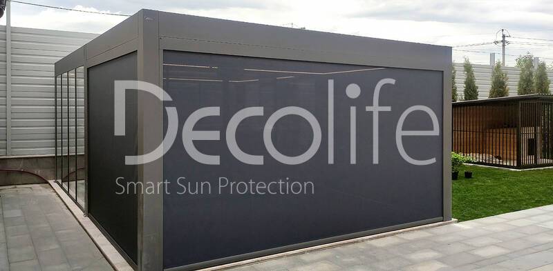 Pergola Decolife B600 PIR + Sliding glazing S500 + Vertical system Zip 130 - 