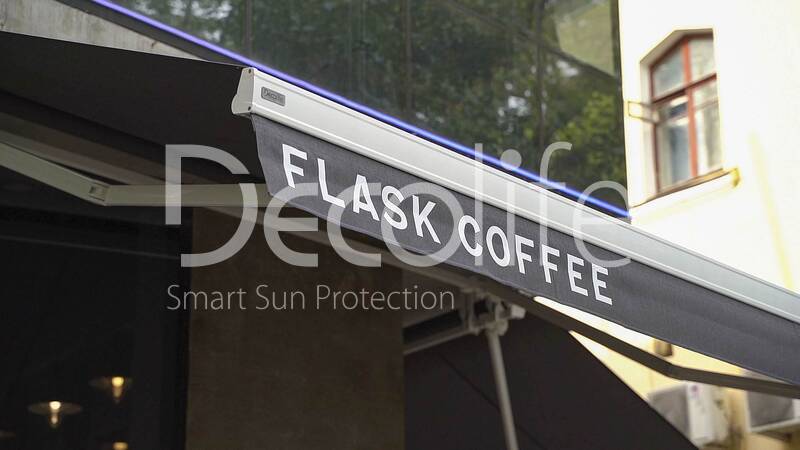 Terrace open awnings Decolife G200 with flexo printing, implemented by partner ''TENT VERTEX'' - 