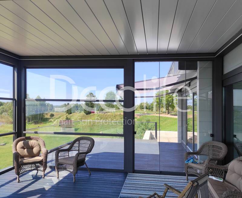 Pergola Decolife Bioclimatic B500-25P + Guillotine W500 and Sliding S150  glazing + Glass railing B50 - 