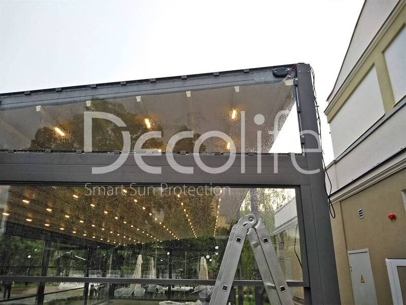 Pergola Decolife Basic & Pro New with frameless S100 and guillotine W500 glazing  - 