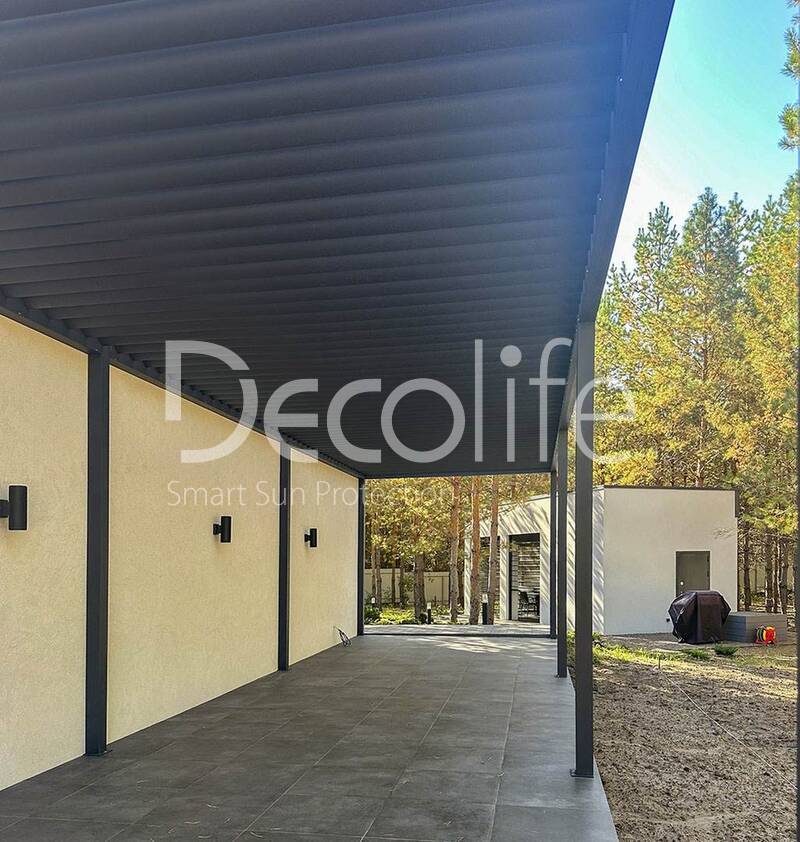 Pergola Decolife with static lamellas B200 MAF + Bioclimatic B500-20P, the object was implemented by partner ''Territoriya komforta'' - 