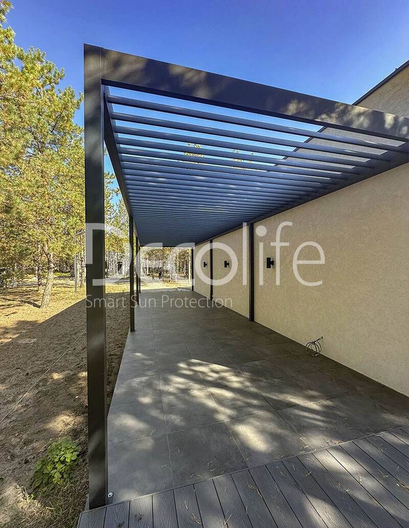 Pergola Decolife with static lamellas B200 MAF + Bioclimatic B500-20P, the object was implemented by partner ''Territoriya komforta'' - 